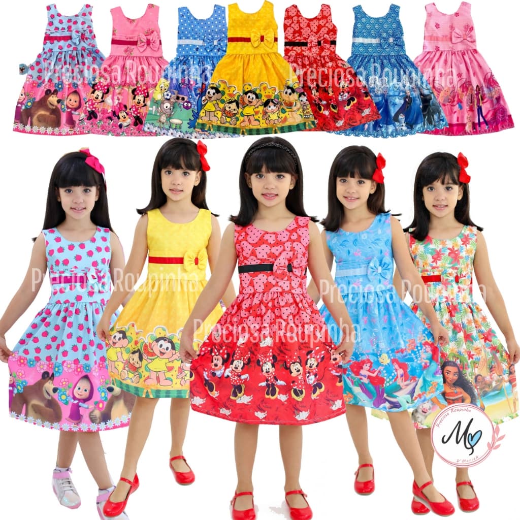 Vestido Menina Infantil Temático Simples Báscio Festas