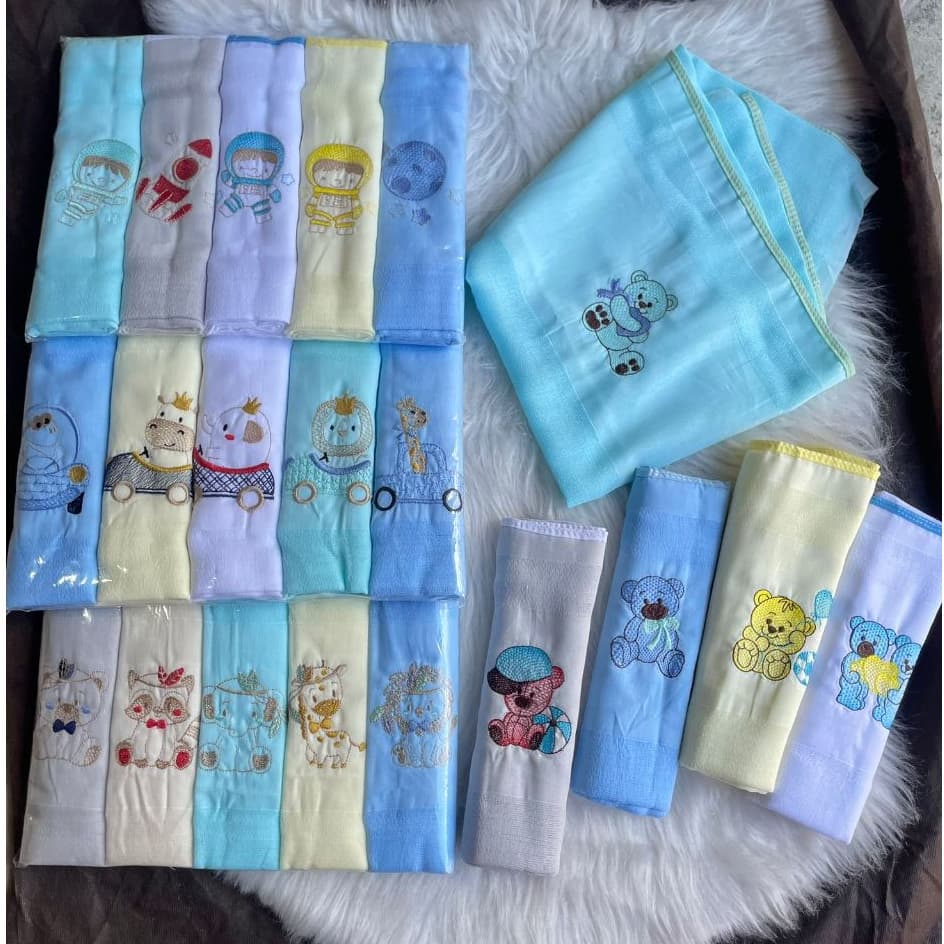 Fralda de Pano Colorida KIT Com 5 Fraldas para bb Menino Bordada 70x70 cm Tecido DE Algodao RN
