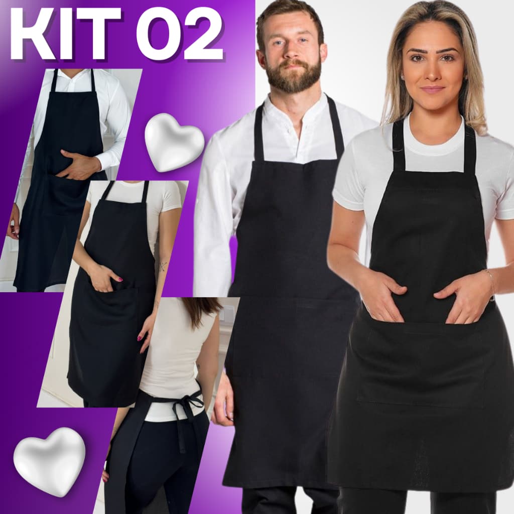 Kit 2 Avental Com Bolso Corpo Inteiro Oxford Liso Garçom Cozinha