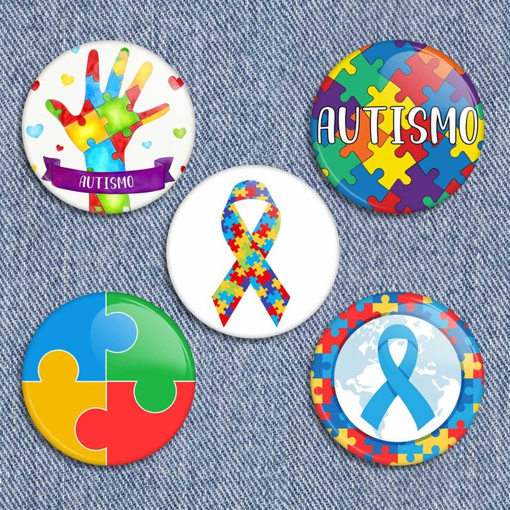 5 botons autismo abril Azul conscientização autista coloridos broches autismo, buttons, pins