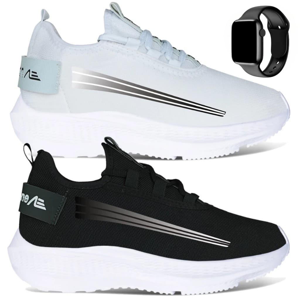 Kit 2 pares Tênis Masculino Leve Confortável Academia + Relógio Digital