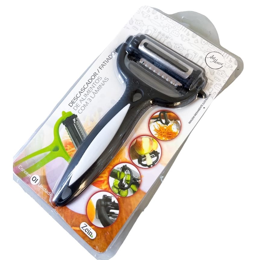 Descascador e Fatiador de Legumes Frutas Premium Multifuncional Com 3 Lâminas Afiadas Aço Inox