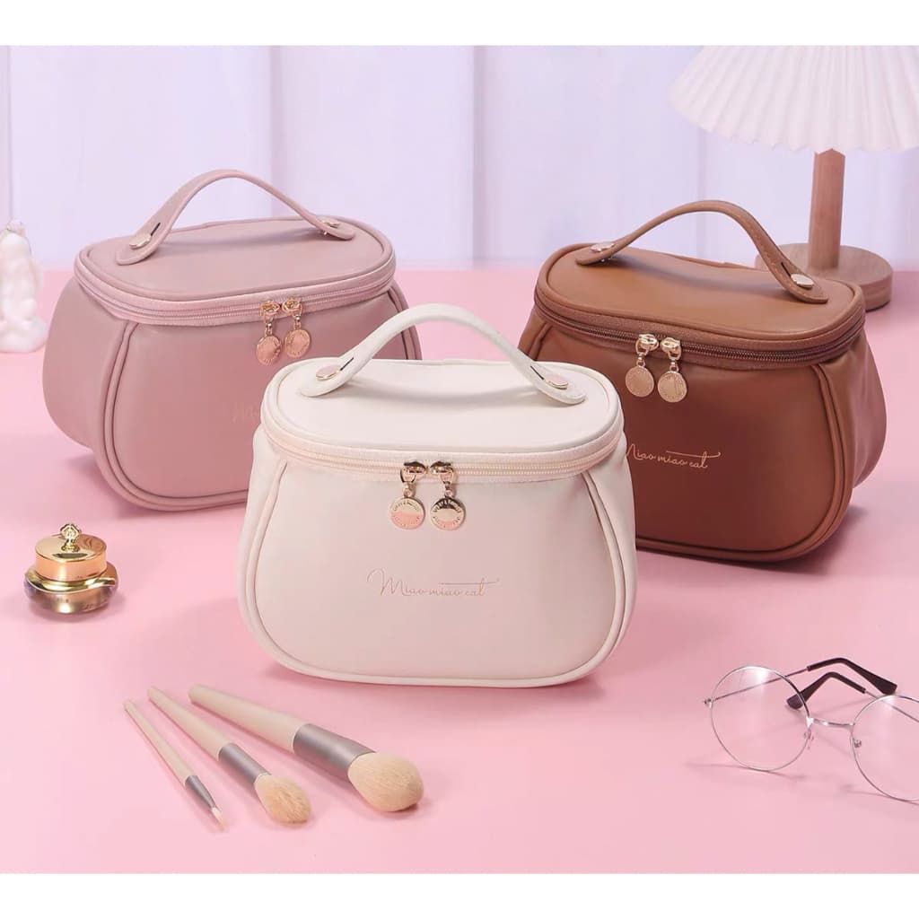 Bolsa De Cosmético De Couro PU Com Grande Capacidade Portátil Para Viagem 774