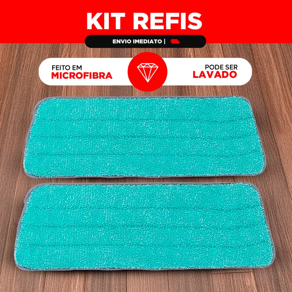 KIT Refil Para Mop Spray Universal Pano Microfibra Reutilizável Almofada Esfregão