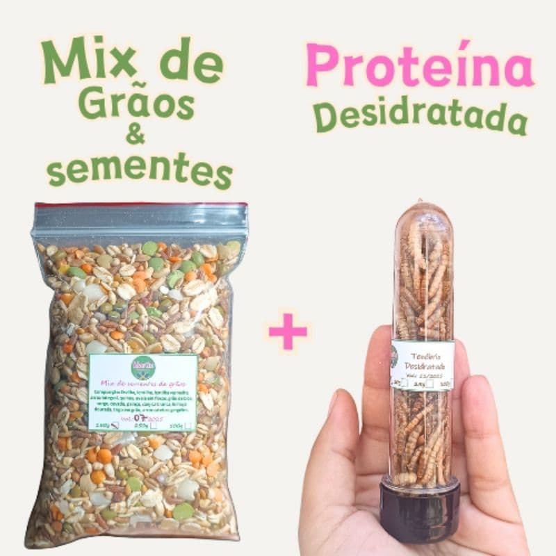 Kit mix de sementes e grãos + proteína a sua escolha, hamster, gerbil, roedores