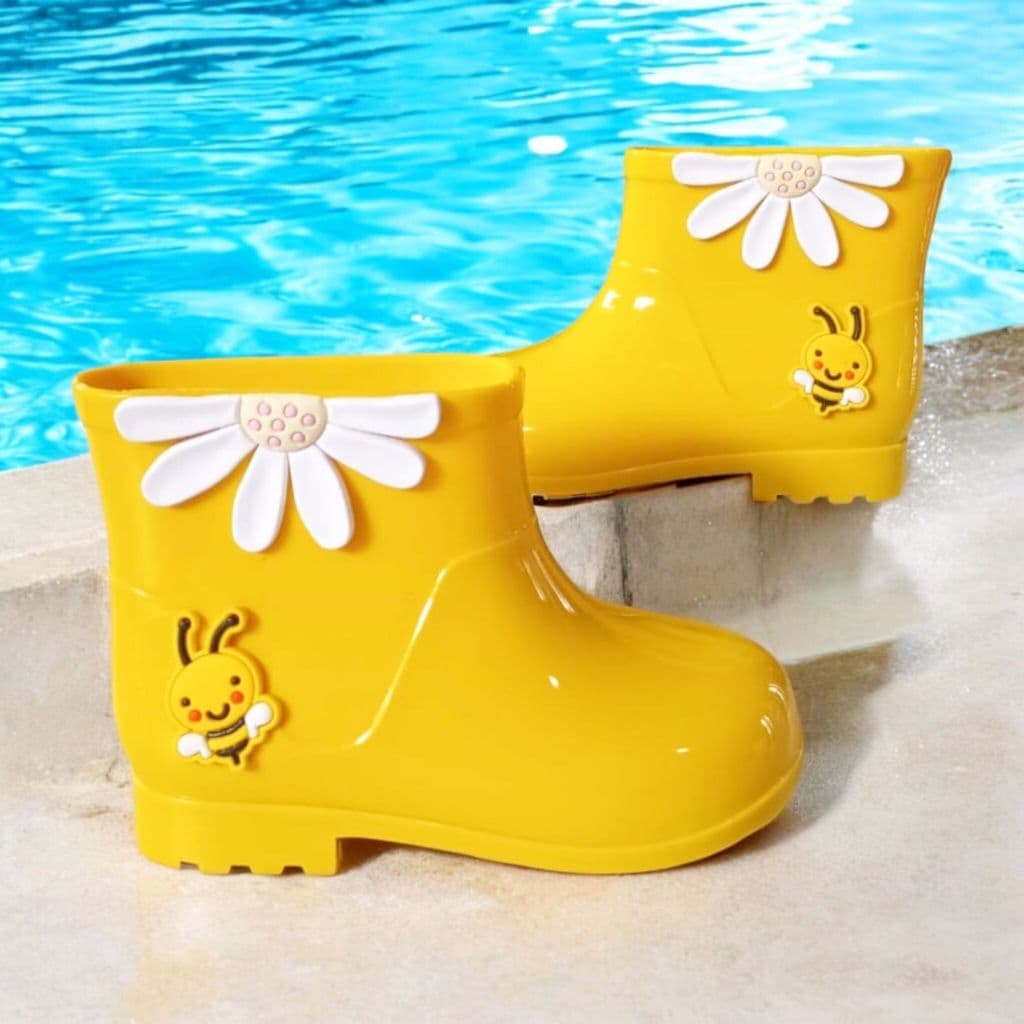 Galocha Bota De Chuva Infantil Menina Juvenil Abelha Meia Flor Leve Confortável Delicada Estilosa