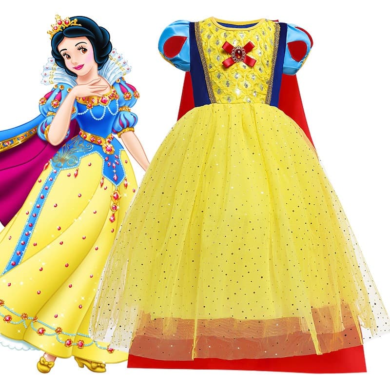 Vestido Fantasia Luxo Branca De Neve Infantil + Tiara Para Festa Cosplay