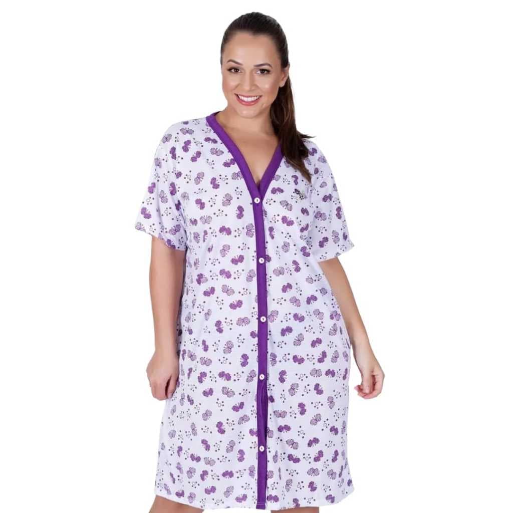 Camisola de Malha Aberta na Frente Vestido Amamentação Cirurgia Botões