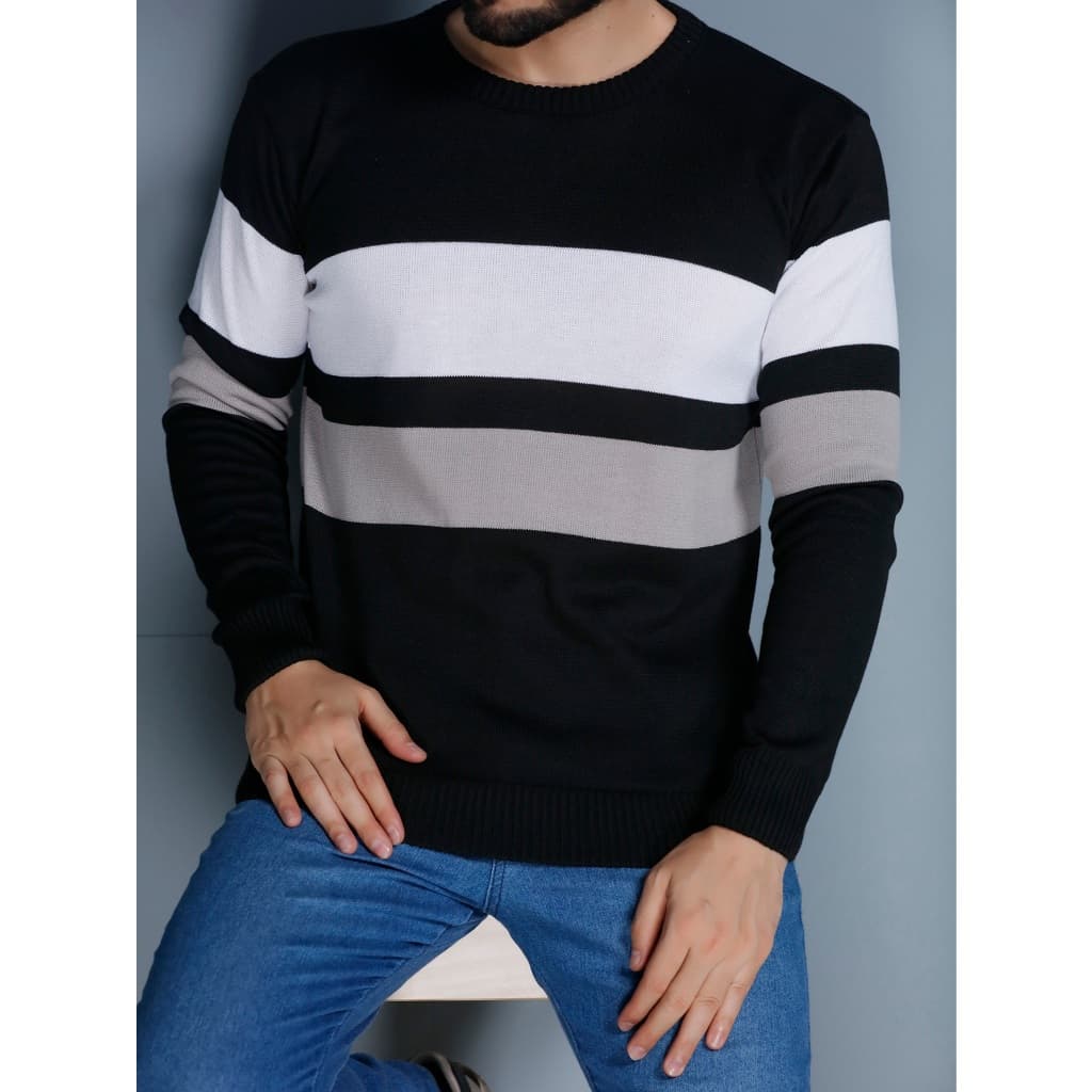 Sueter tricot masculino casaco blusa de frio gola redonda manga longa blusa