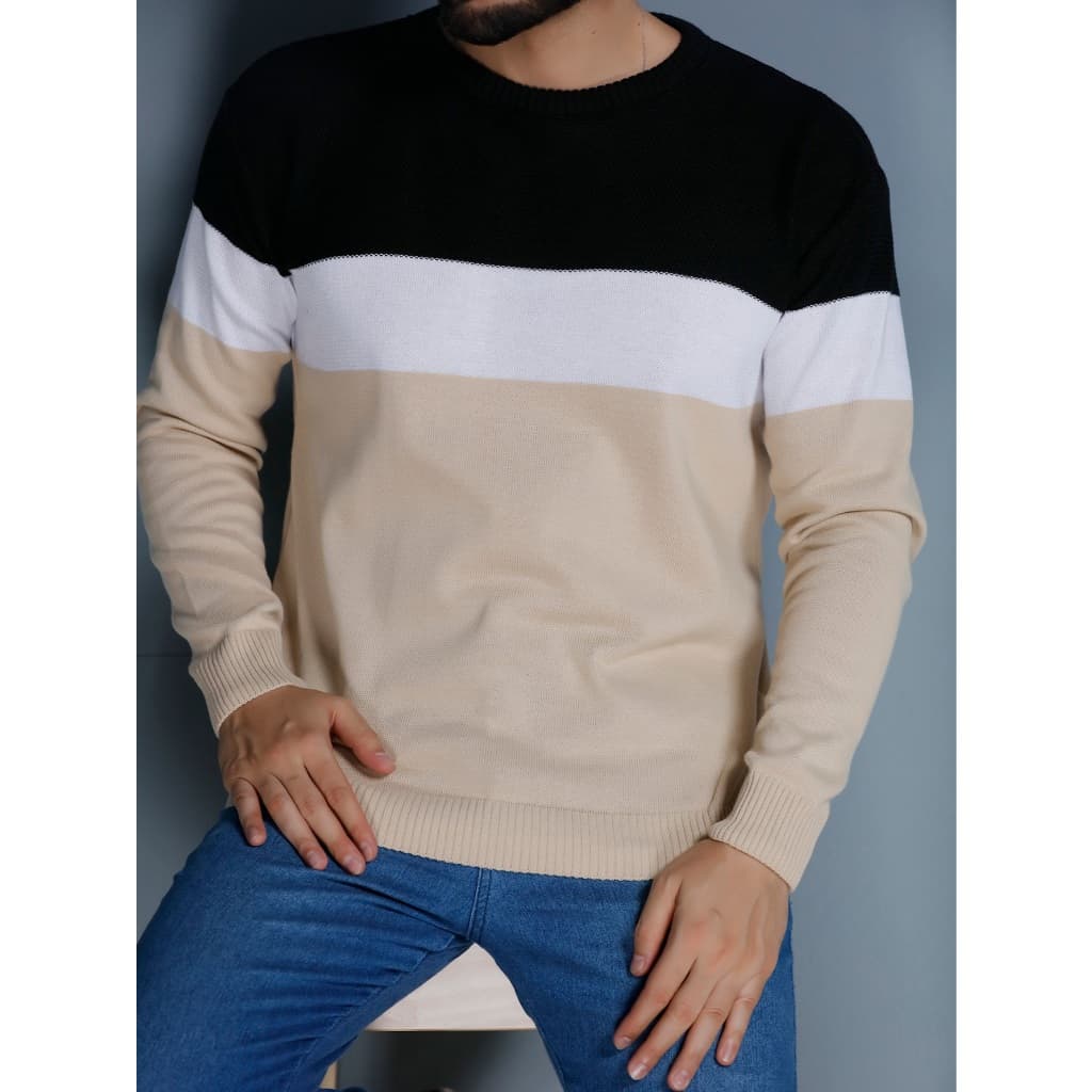 Sueter tricot masculino casaco blusa de frio gola redonda manga longa blusa