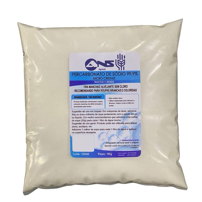 Percarbonato de Sódio alvejante tira manchas clareador de roupas 1kg , limpeza geral