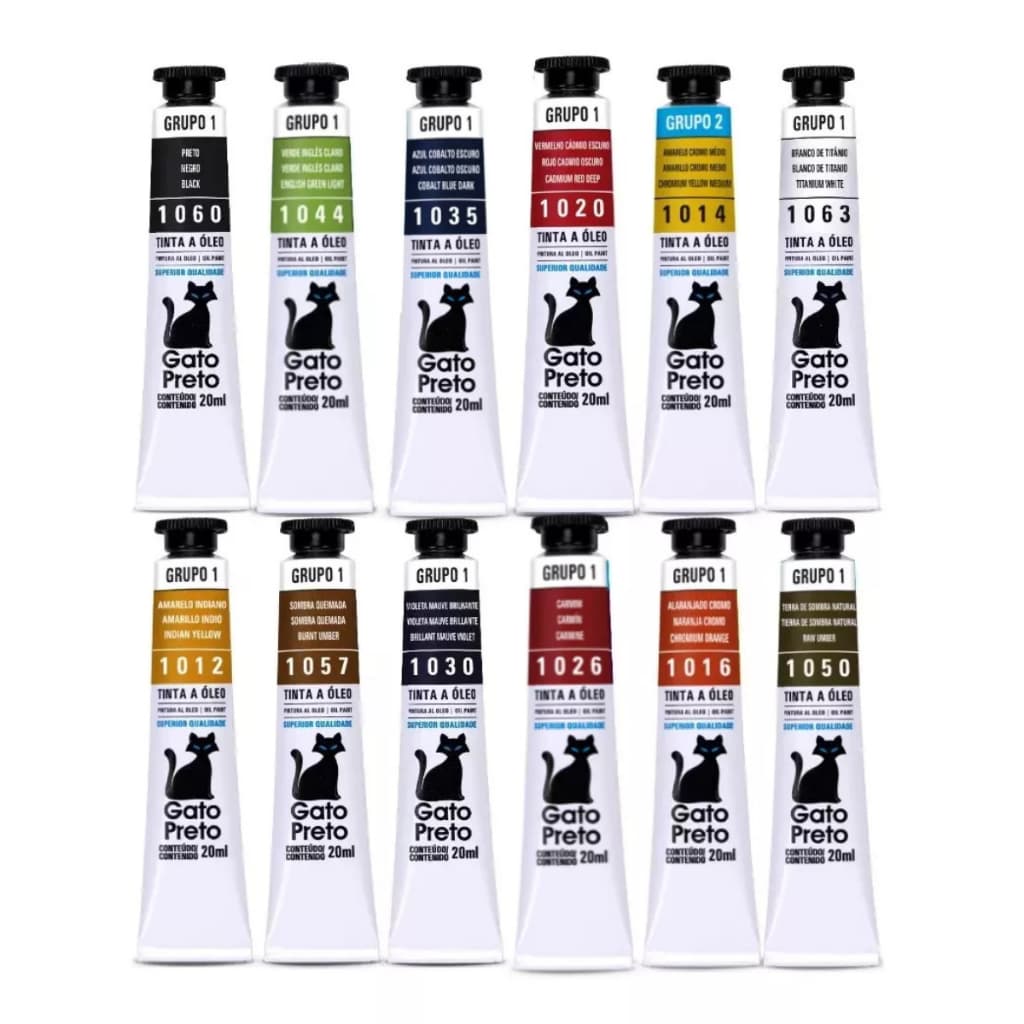 Kit 15 Tintas Óleo Gato Preto 20ml - Cores A Sua Escolha