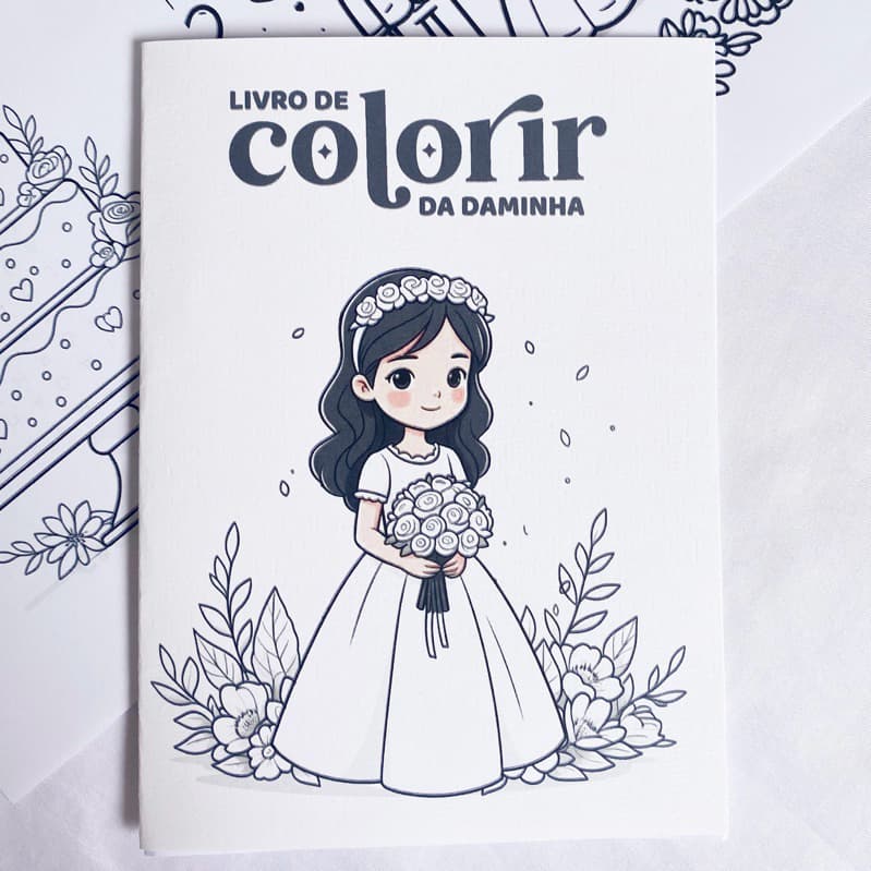 Livrinho de Colorir Infantil para Casamento | Daminha, Pajem e Crianças da Cerimônia | Kit com Giz de Cera