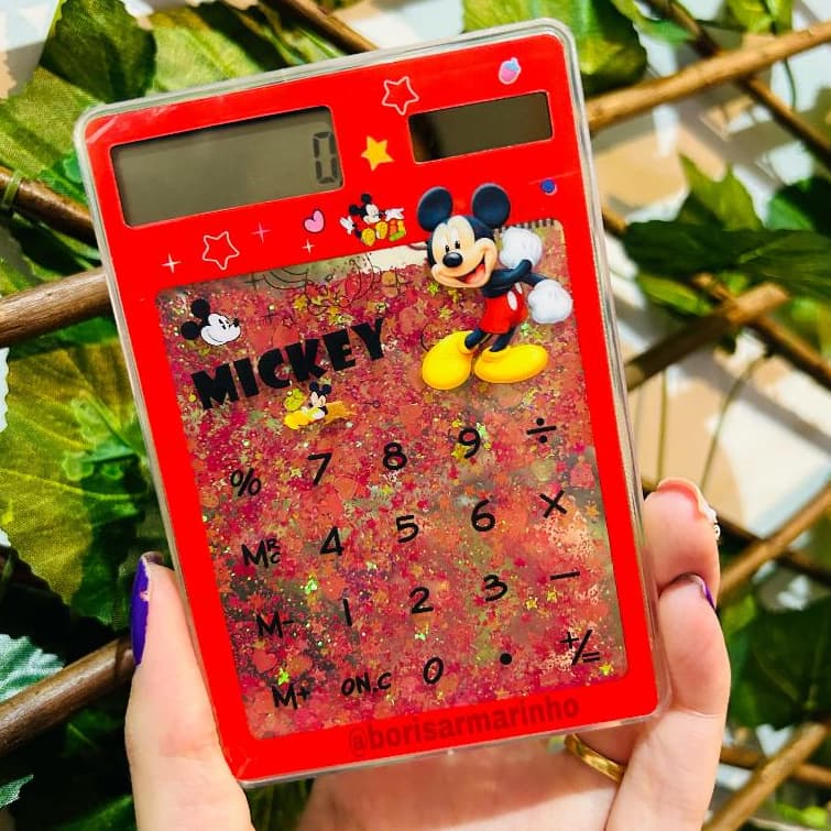Calculadora Solar Portátil Mickey Papelaria Fofa Kawai Disney Desenho Minnie Escola Infantil Glitter