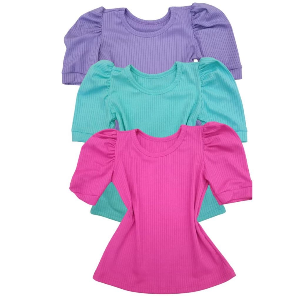 KIT 03 com blusinhas infantil menina manga princesa CORES SORTIDAS