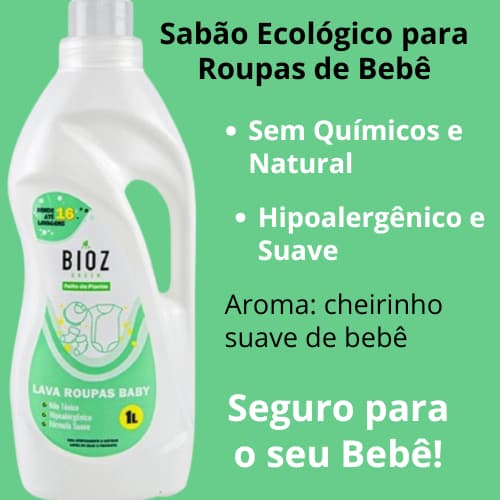 1L lava roupa sabão líquido baby vegano hipoalergenico suave seguro protege bebê Bioz Green