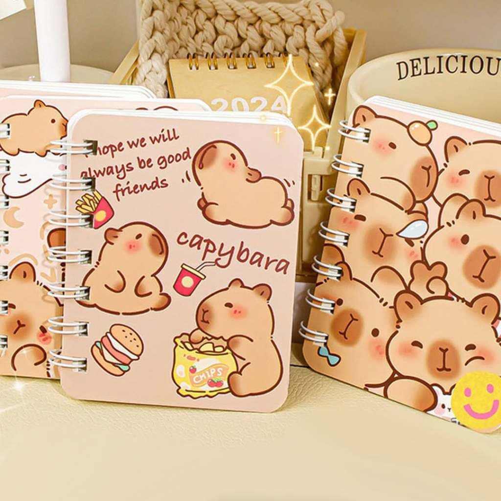 Mini Caderno Caderneta Capivara Pautado 60 folhas 8x10cm Papelaria Fofa Divertida Criativa Escolar Volta Aulas