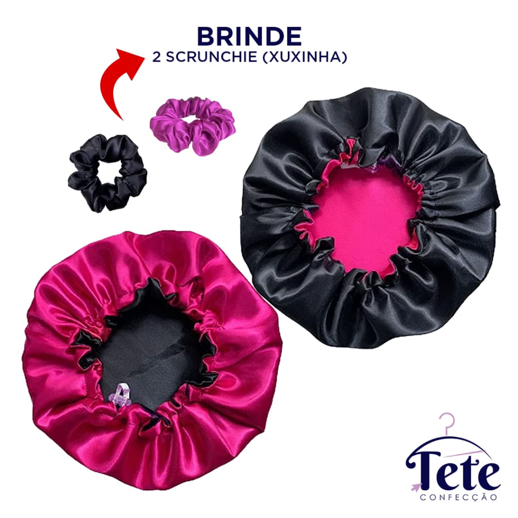 2 Touca Toca de Cetim Luxo Dupla Face Cabelo Dormir Antifrizz + 2 Xuxinha