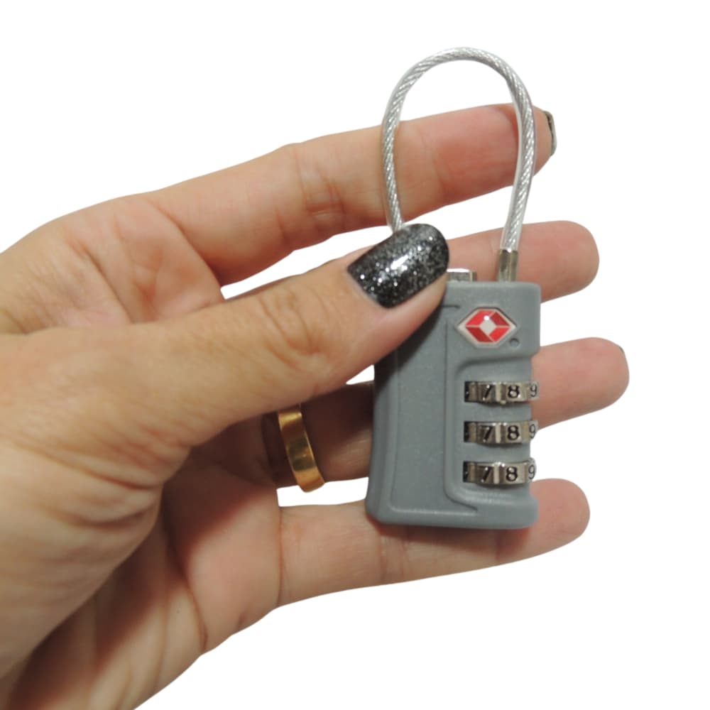 Cadeado Tsa Senha Cabo Aço Mala Viagem Bagagem Armario Academia Cinza