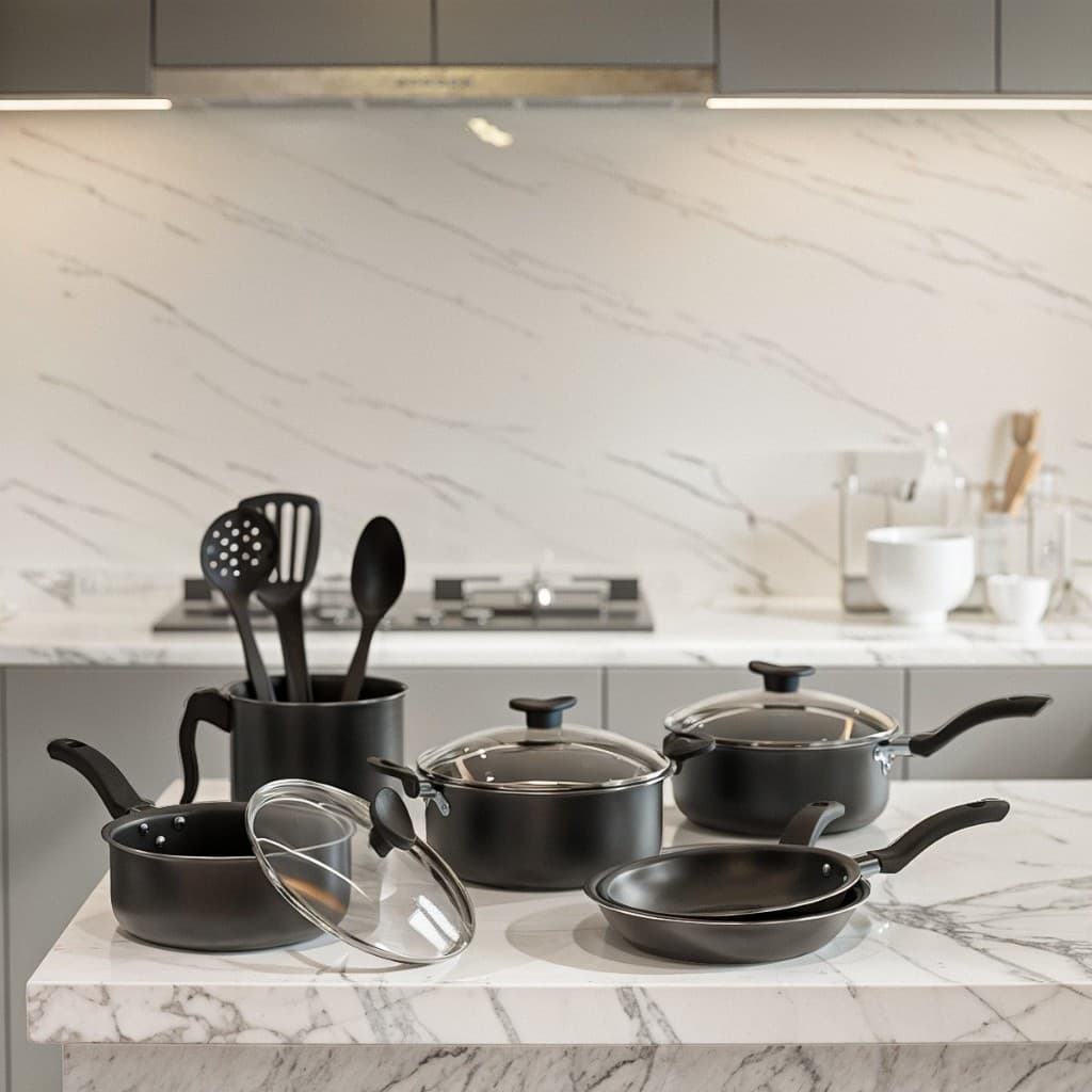 Jogo Panela Cacarola Conjunto 9 Pecas Antiaderente Tampa Vidro Teflon Cozinha Alimentos Qualidade