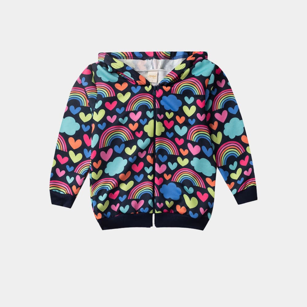 Jaqueta Inverno Menina Com Capuz em Moletom Corações