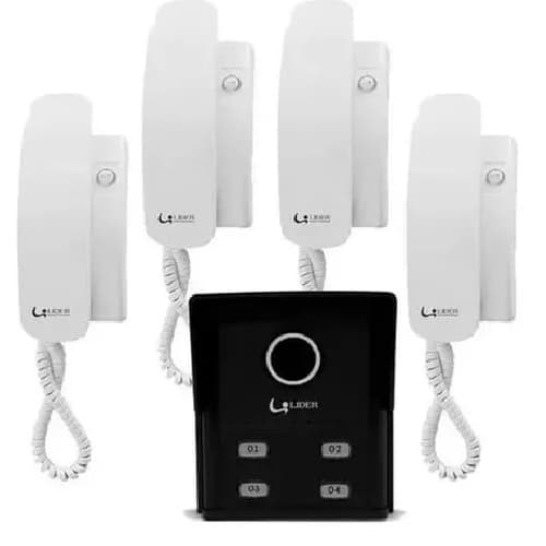 Porteiro Coletivo Lr804 + 4 Fones Lider Interfone 4 Pontos