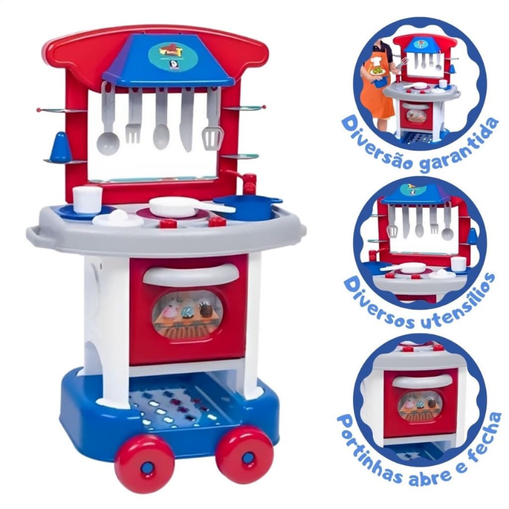 Brinquedo Cozinha Infantil Play Time com Acessórios para Meninos Vermelha - Cotiplás