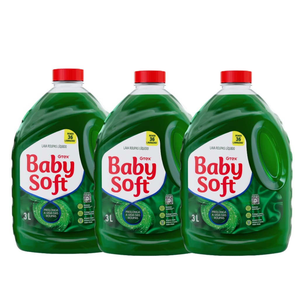 Kit 3 Lava Roupas Líquido Baby Soft Total Max 3L Verde
