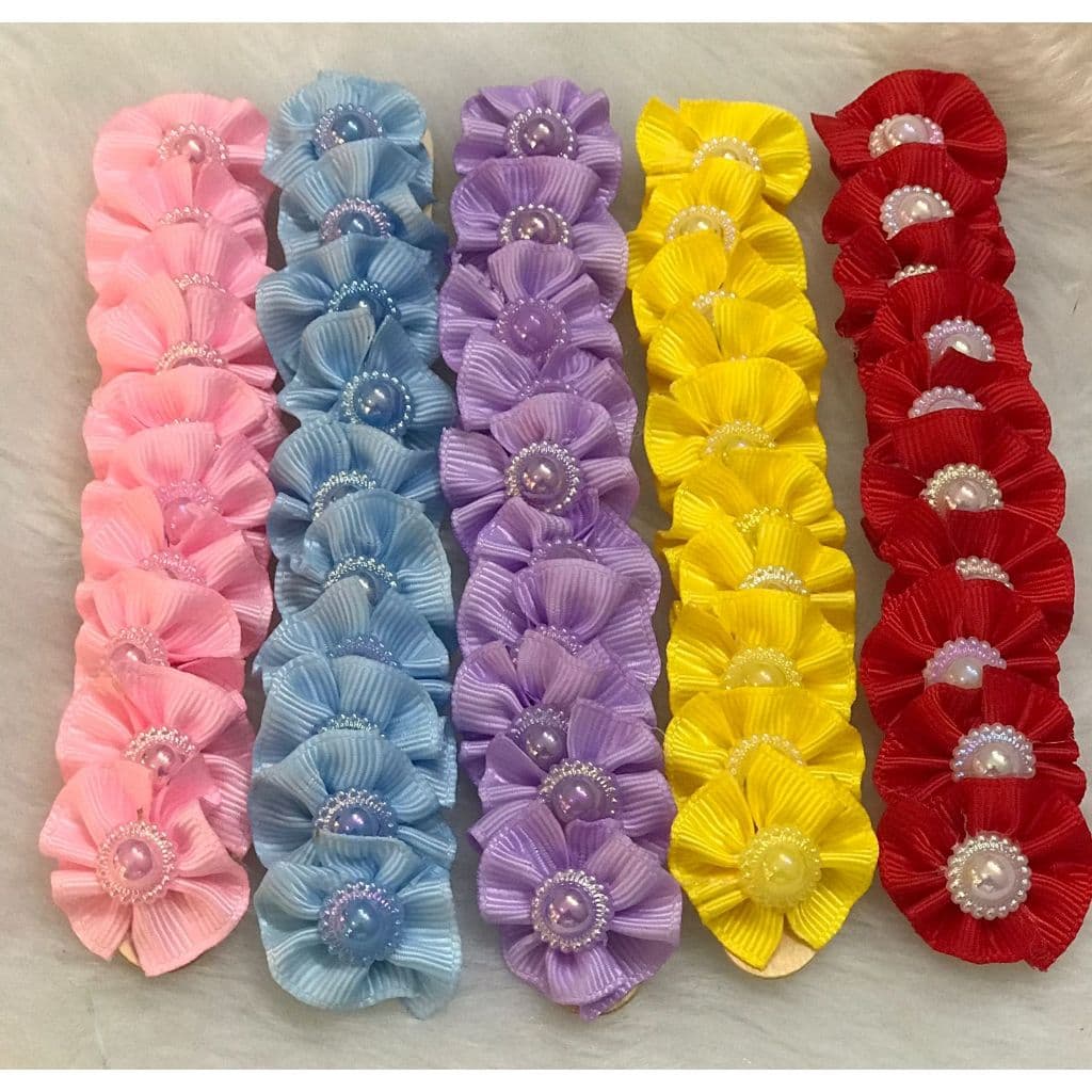 50 Laços Fuxico Mini Para Pet Fêmea Cachorro Banho e Tosa