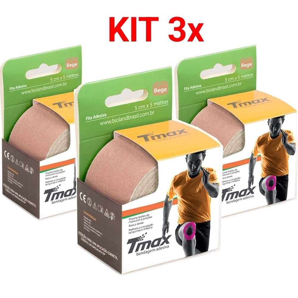 KIT 3X Fita Kinesio Tmax Bandagem Elástica Terapêutica 5 Cm X 5m ORIGINAL.