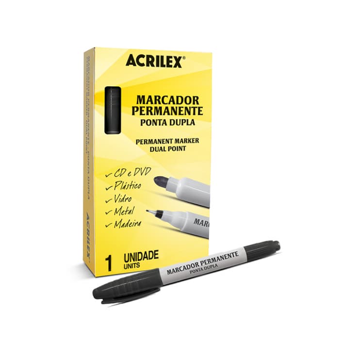 Marcador Permanente - Ponta Dupla Cor Preta ACRILEX