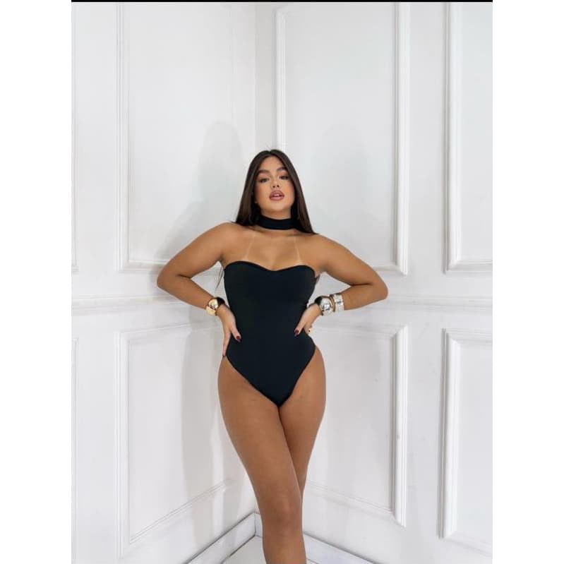 Body Feminino Tomara Que Caia Gola Pescoço Com Bojo Suplex Premium Elegante Blogueira
