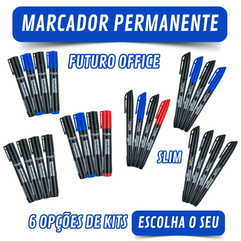 Kit 4 Marcadores Permanentes  4.0  ou Slim 1.5mm Azul, Vermelho e Preto
