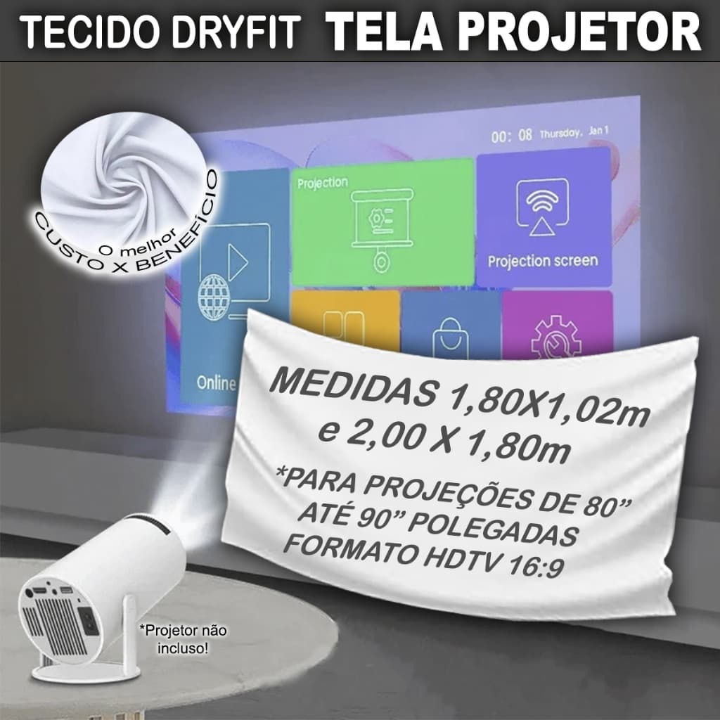 Tecido Para Tela Projeção Dryfit 100% Poliéster  80 e 90 Polegadas