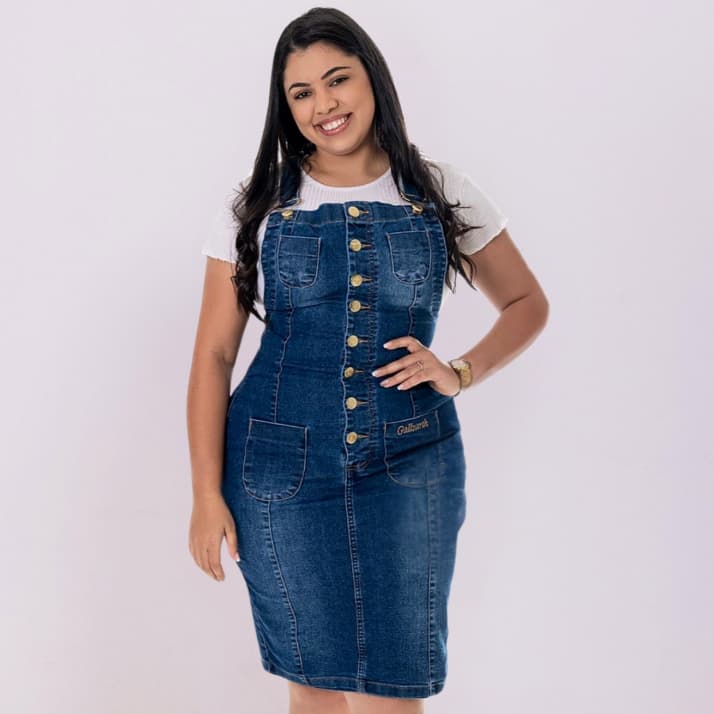 Salopete Jeans com bolsinhos, moda evangélica - Gallzarth