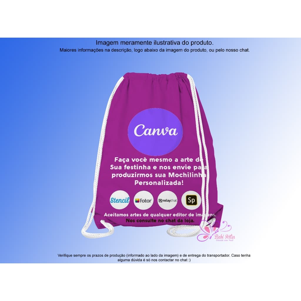 Mochilinha Personalizada Sua Arte  Festa Aniversário Lembrancinha Saquinho Infantil