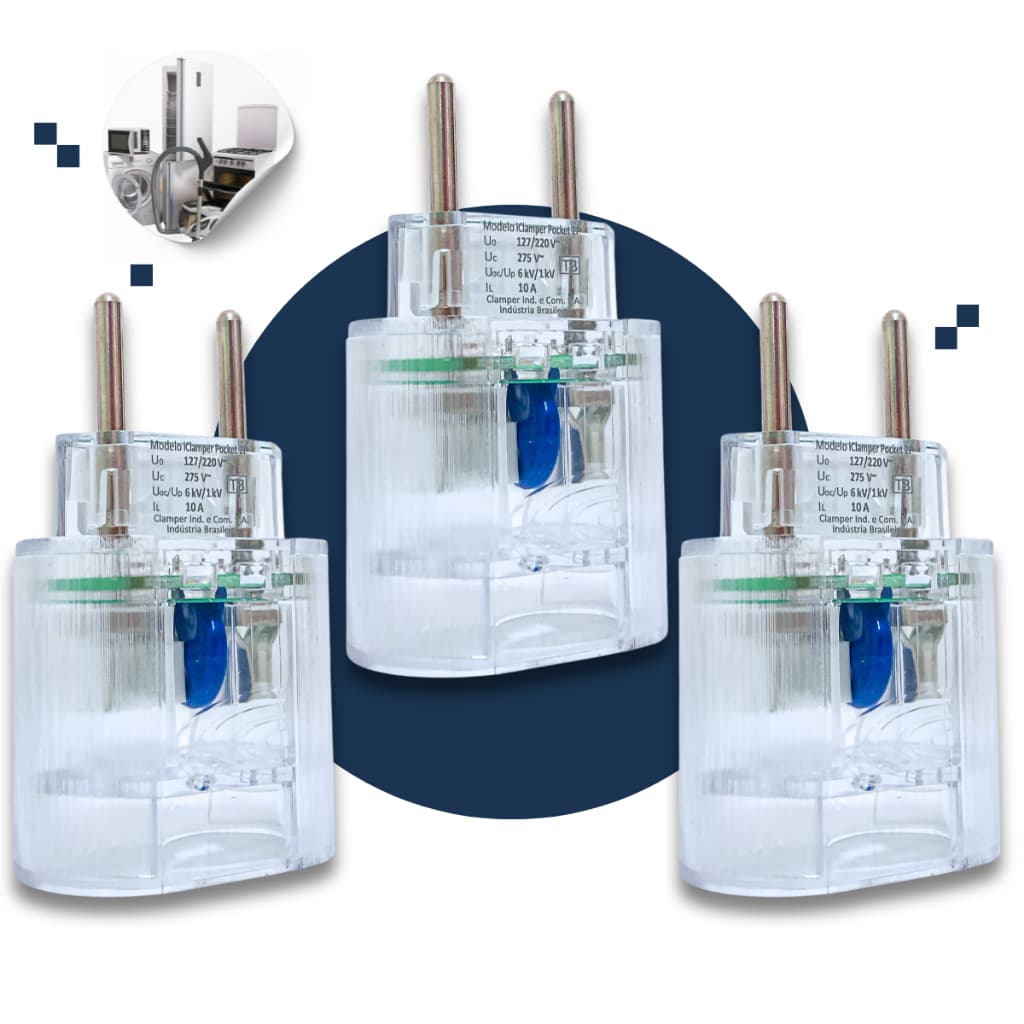 Kit 03 x Dps Protetor Clamper Proteção Contra Surtos Oscilações Quedas Picos Anti Raio Pocket 2p 10a
