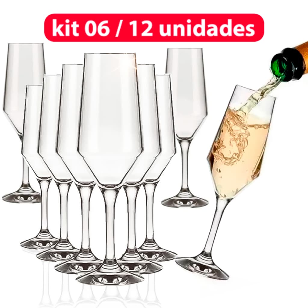 Kit Jogo 12 / 6 Taças De Vidro Temperado Sm Buffet Champanhe Espumante186ml Eventos Nadir Figueiredo