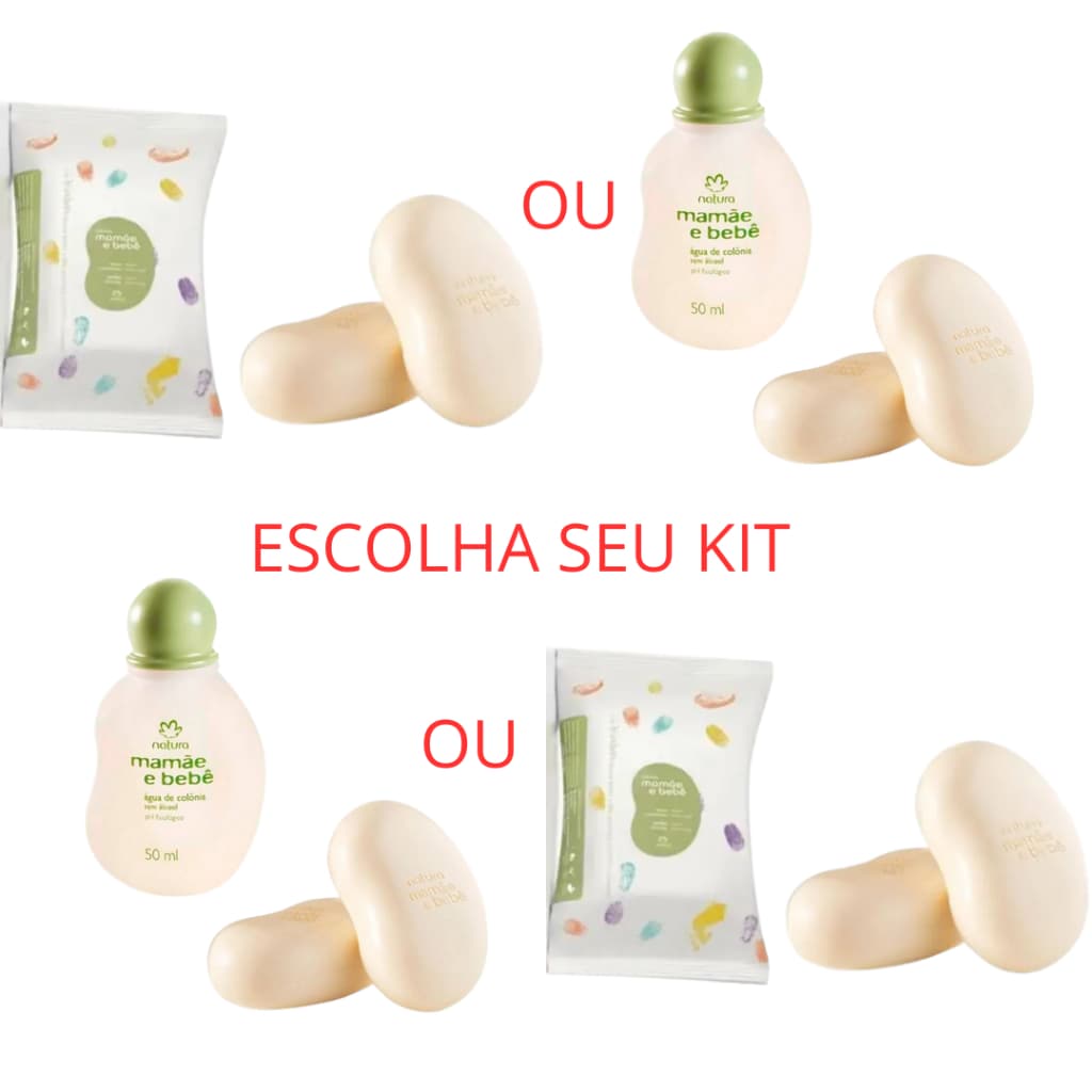 Combo com Colonia Mamãe e Bebê 50ml OU Lenço 16 folhas + Sabonete 2 unidades 100g cada Kit
