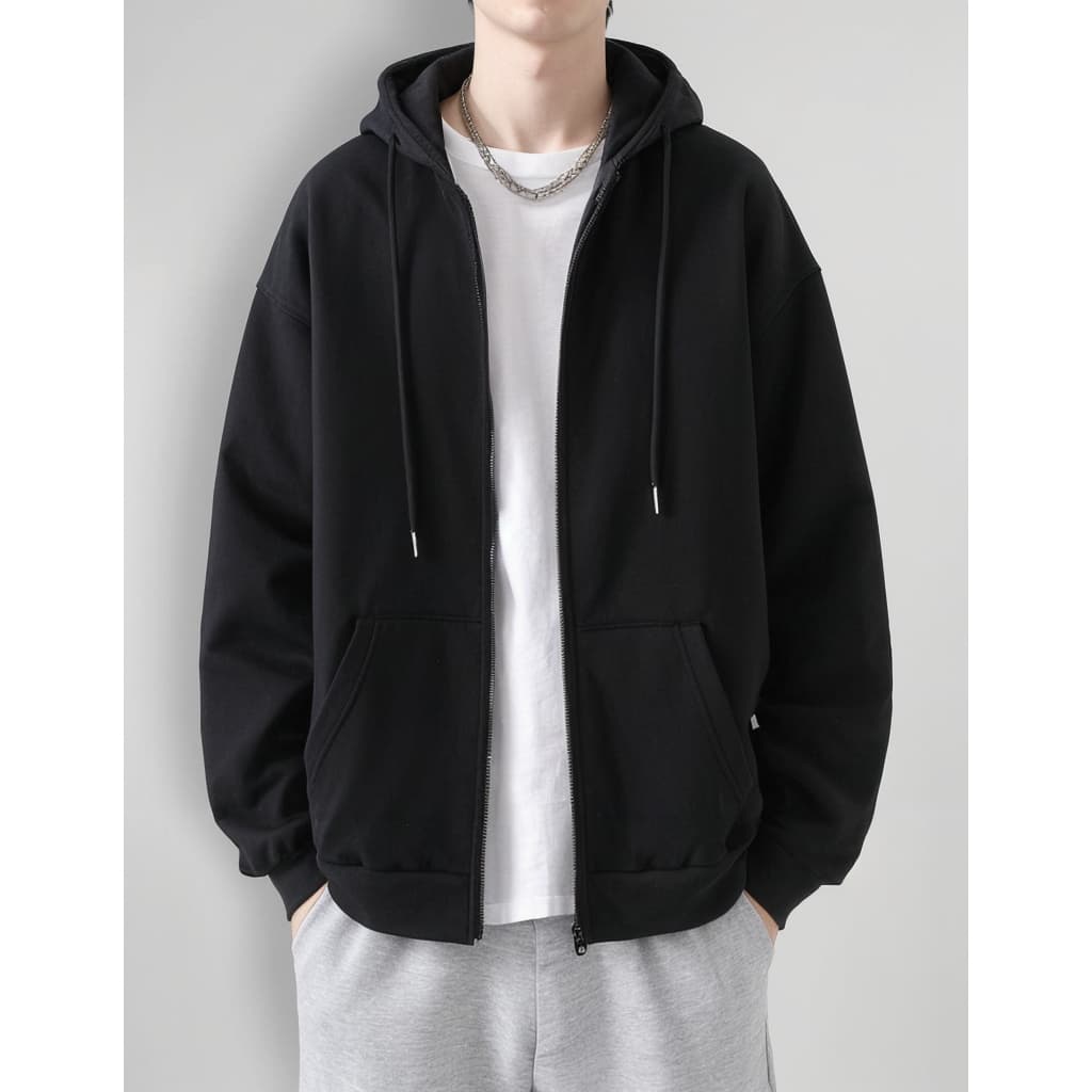 Blusa Moletom  com Ziper Masculina Flanelada Bolso Canguru