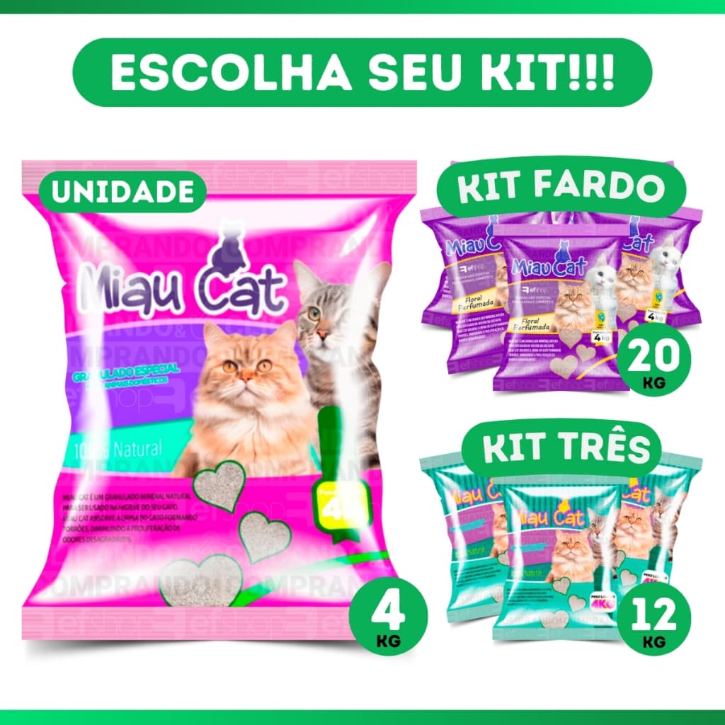 Kit 1 / 5 Pacotes De Areia Para Gatos Sanitária Higiênica Natural Tira Cheiro 4kg E 12kg Granulado