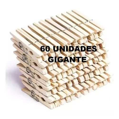 Kit 60 Pregadores De Madeira Grande Gigante Prendedor Roupas