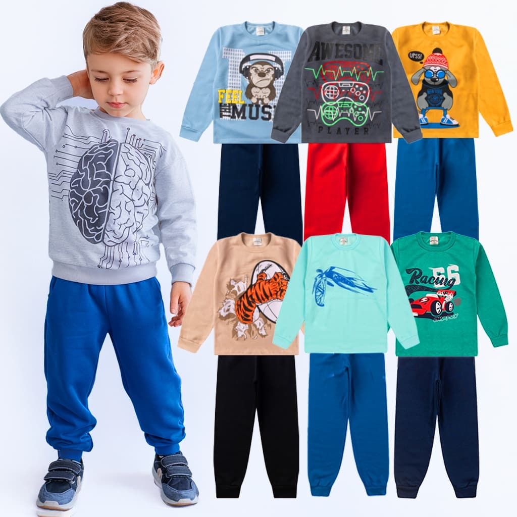 Kit 8 Peças Conjunto Moletom Infantil Menino 1 ao 16 Masculino Outono Inverno