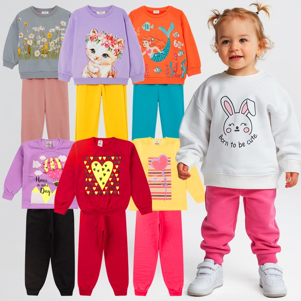 Kit 4 Peças Conjunto Moletom Infantil Menina 1 ao 14 Feminino Outono Inverno Pronta Entrega