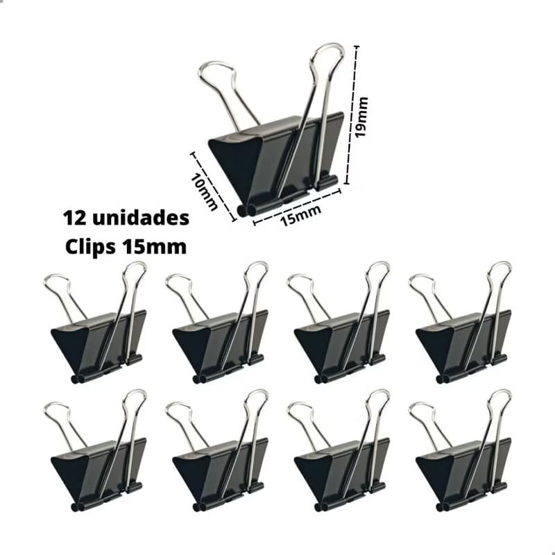 Kit 12 Unidades Clips Borboleta Prendedor De Papel Binder 32/19/15/25/51mm preto
