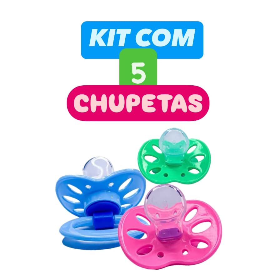 Kit 5 Chupetas Baratinha Bico De Silicone Ortodontico ou Redono FASE 2