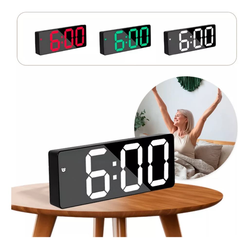 Relógio Digital com LED Colorido para Mesa Despertador Alarme Temperatura E Demais Funções