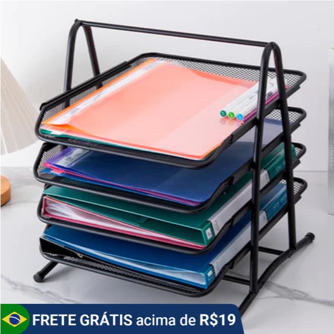 Organizador De Documentos De Mesa Escritório Metal 3 OU 4 Andares Papel A4