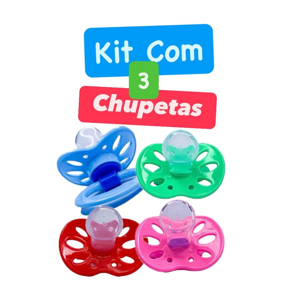 KIT 3 CHUPETAS BARATINHO BICO SILICONE MACIO ORTO OU REDONDO FASE 2