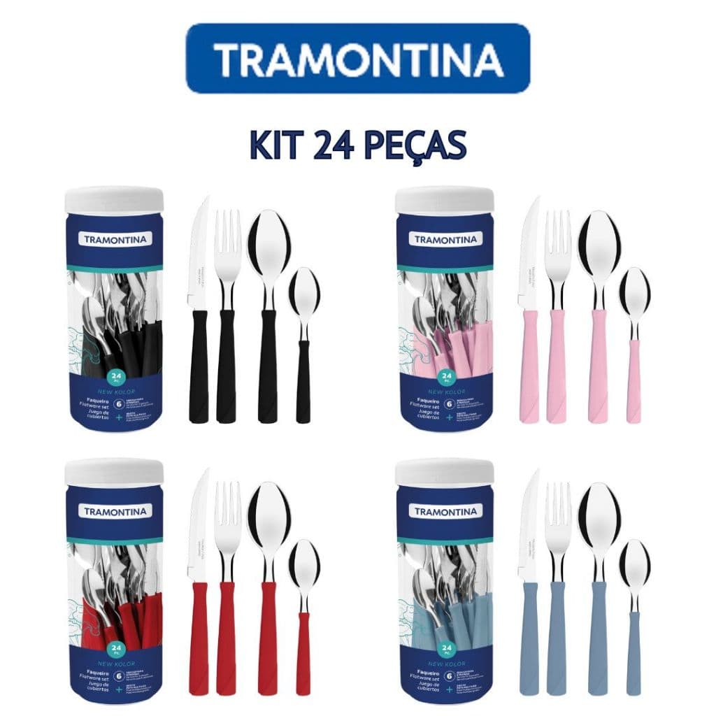 Faqueiro Tramontina New Kolor 24 Peças-Jogo de Talheres em Aço Inox Com Cabos Coloridos